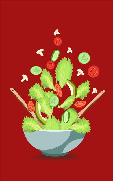 Tigela de vegetais comida voando ilustração vetorial design arte elemento de desenho