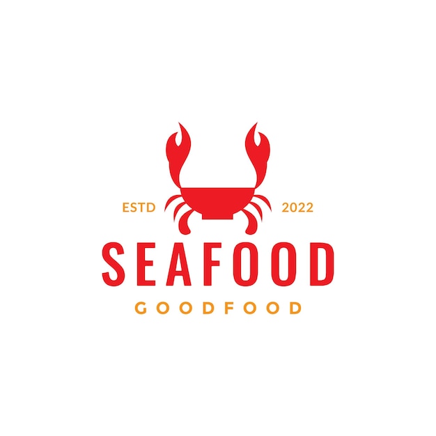Tigela vermelha com design de logotipo de frutos do mar de caranguejos, símbolo gráfico vetorial, ilustração, ideia criativa
