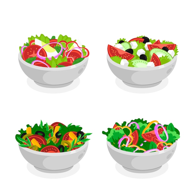 Tigelas de frutas e saladas
