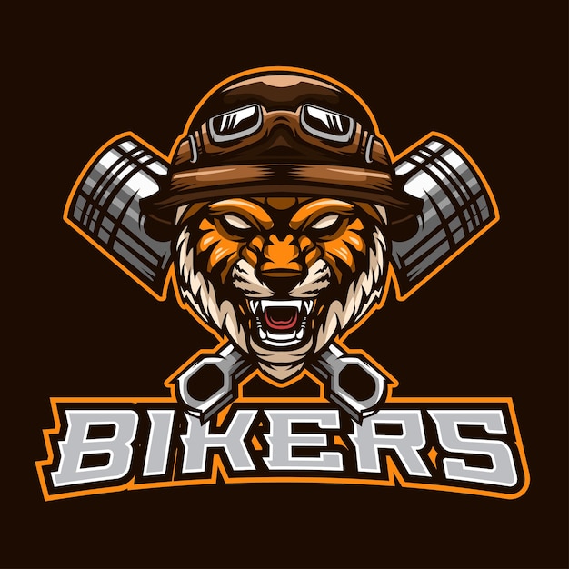 Vetor tiger biker com mascote de capacete