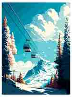 Vetor tignes ski esqui vintage cartaz de viagem souvenir cartão postal pintura de retrato ilustração wpa