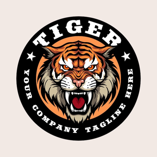 Vetor tigre agressivo rugindo desenho de emblema colorido