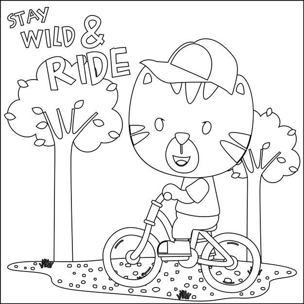 Tigre bonitinho andando de bicicleta Livro de colorir gráfico para crianças da moda