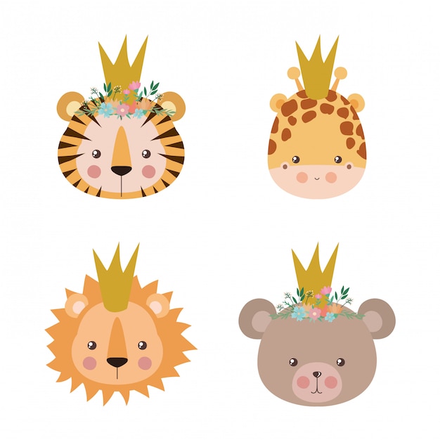 Tigre bonito girafa leão e urso cartoon design, zoológico animal vida natureza personagem infância e tema adorável ilustração vetorial