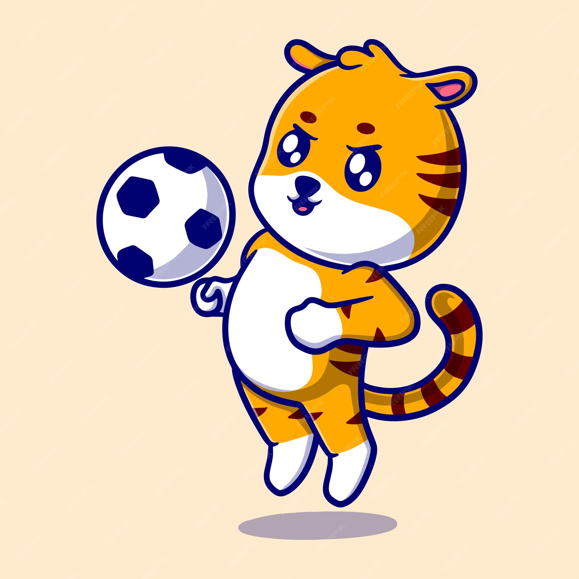 Tigre bonito jogando ilustração de ícone de desenho animado de futebol  personagem engraçado para adesivos e negócios