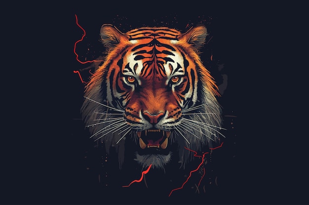 Tigre com um raio sobre os olhos falando sobre hábito áspero nunca subestime seu estilo de logotipo de instinto ilustração vetorial