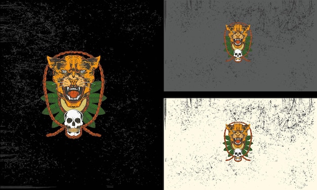 Tigre de cabeça com design de mascote de ilustração vetorial de crânio de cabeça