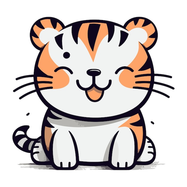 Tigre de desenho animado bonito ilustração vetorial isolada em fundo branco