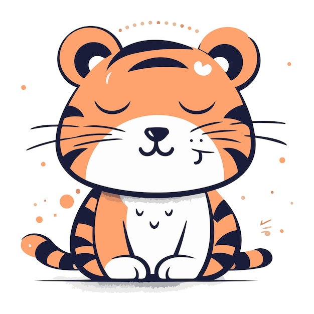 Vetor tigre de desenho animado bonito sentado em fundo branco ilustração vetorial em estilo plano