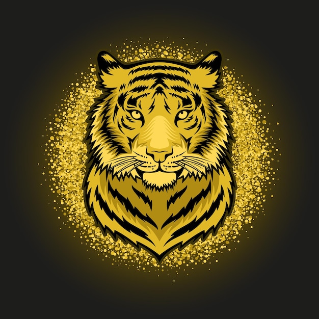 Vetor tigre de ouro em uma ilustração do vetor de fundo preto. símbolo de 2022. cartão de ano novo.