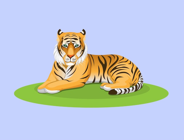 Tigre deitado no vetor de ilustração de figura de personagem de animais selvagens de grama