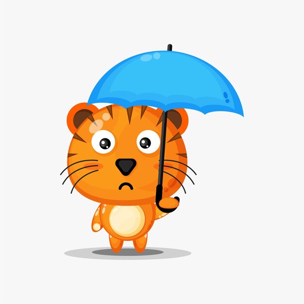 Tigre fofo carregando um guarda-chuva