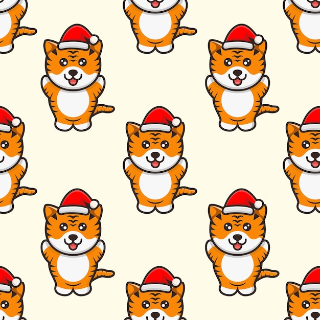 Tigre fofo com chapéu, mascote do natal, desenho de personagens