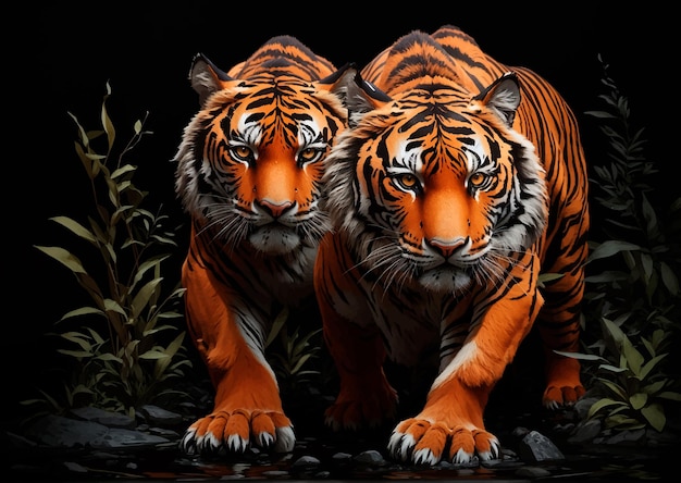 Vetor tigre isolado na ilustração vetorial de fundo preto