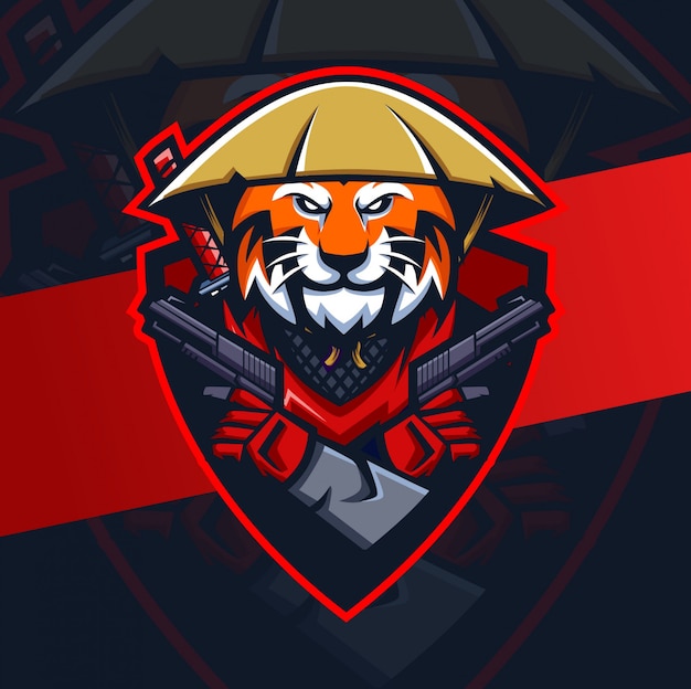 Vetor tigre ronin com logotipo de arma mascote esport