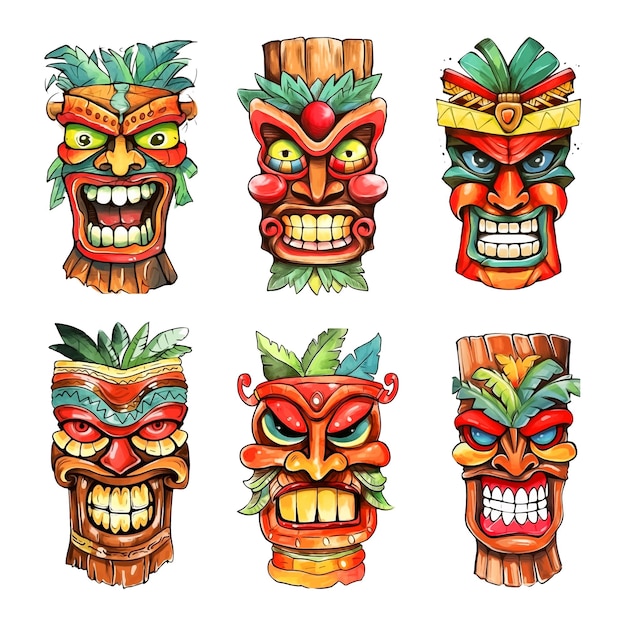 Tiki masc ilustração coleção de tinta aquarela