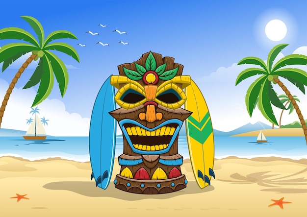 Tiki mask god on the beach