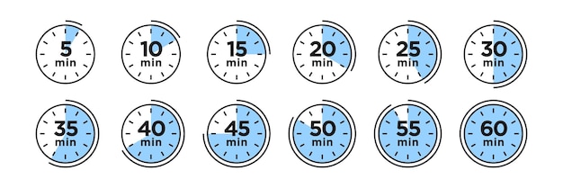 Vetor timer relógio cronômetro isolado conjunto de ícones contagem regressiva símbolo de timer conjunto de ícone rótulo tempo de cozimento