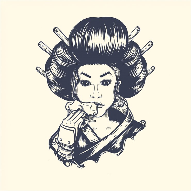 Vetor tinta de ilustração de gueixa