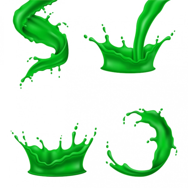 Vetor tinta verde colorida espirra líquido realista