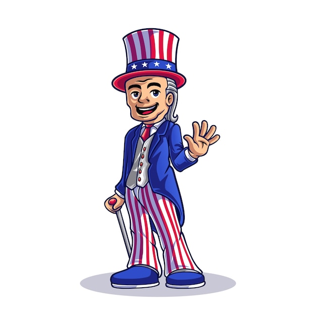 Vetor tio sam desenho animado da mascote do dia da independência americana de 4 de julho