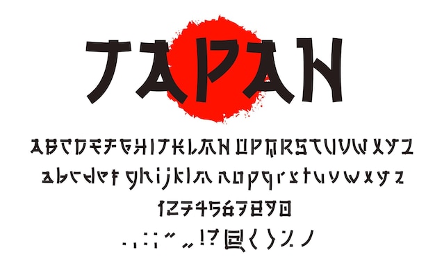 Tipo de fonte japonês asiático alfabeto tipográfico do japão