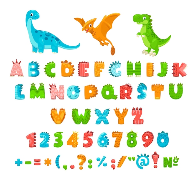 Vetor tipo de fonte jurássica de dinossauro de desenho animado ou tipo de letra