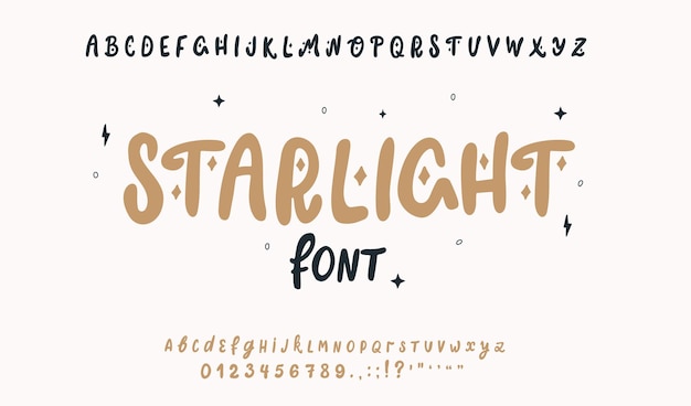 Tipo de letra brincalhão abc com estrelas mágicas decoração minimalista letras alegres caprichosas desenhadas à mão