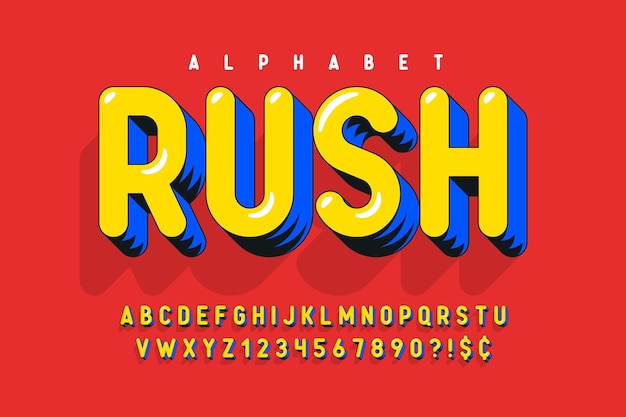 Vetor tipo de letra colorido alfabeto 3d na moda design cômico abc