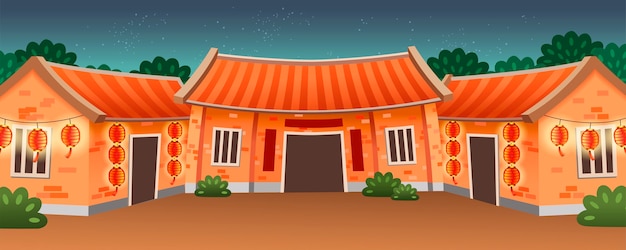 Vetor tipo de residência tradicional na china para família extensa