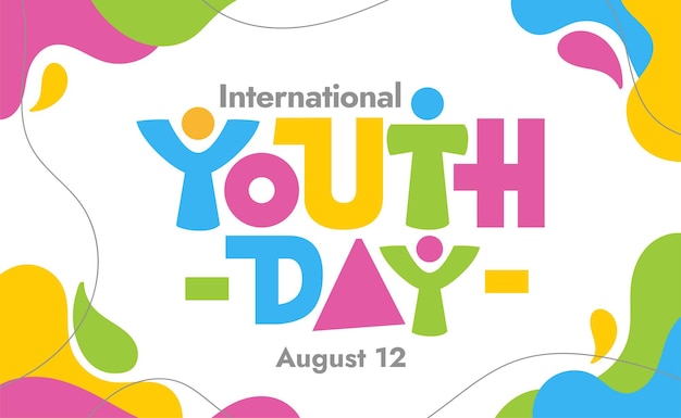 Tipografia colorida simples do logotipo do dia internacional da juventude em estilo geométrico