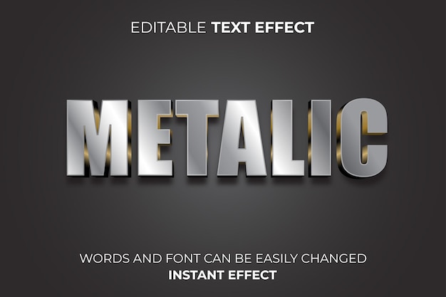 Vetor tipografia de efeito de texto metálico prateado 3d