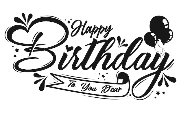 Tipografia de feliz aniversário ou letras de caligrafia com balões