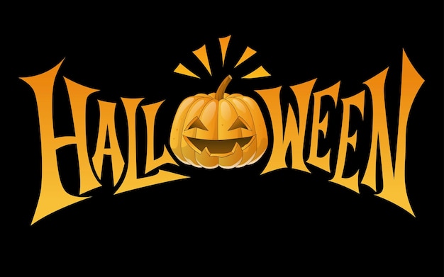 Tipografia de halloween com lanterna de abóbora de desenho animado