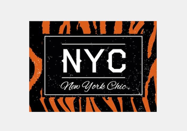 Tipografia do slogan de NYC em fundo padrão de zebra ou tigre Design de camiseta de moda Meninas camiseta estampada na moda