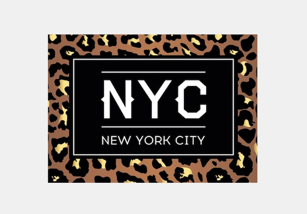 Tipografia do slogan de NYC no fundo do padrão de leopardo Design de camiseta de moda Meninas camiseta estampada na moda