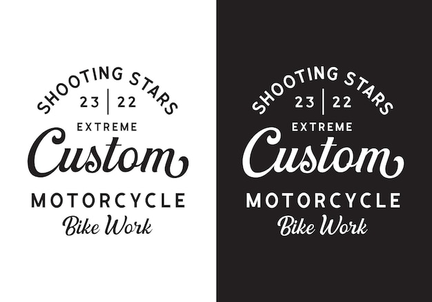 Tipografia logotipo personalizado motocicleta ilustração vetorial modelo com design elegante de cor branca preta bom para qualquer indústria