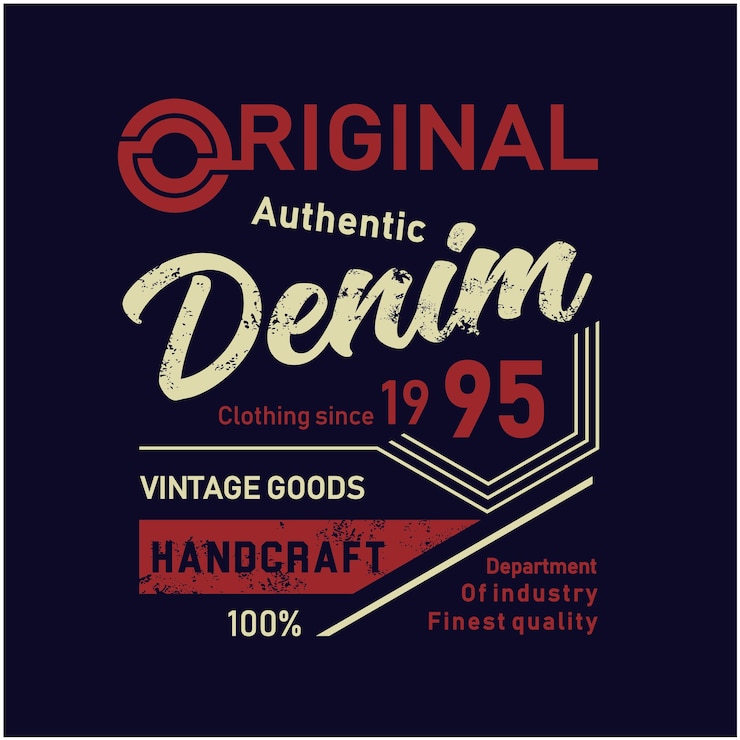 Tipografia original vintage jeans autêntica para ilustração vetorial de camiseta