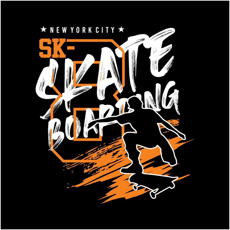 Tipografia Sk 8 com ilustração de silhueta skate tshirt design premium vector