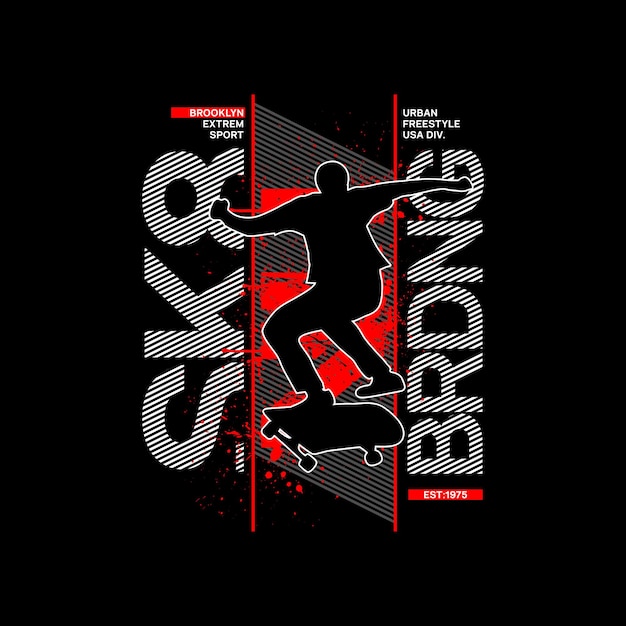 Vetor tipografia sk8 com design de camiseta de skate de ilustração de silhueta