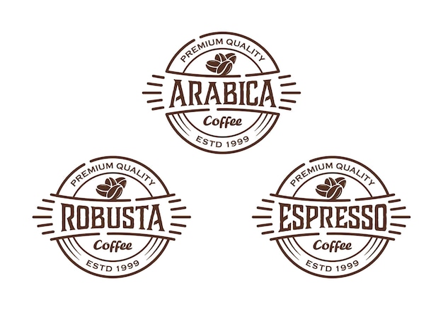 Tipos de café de design vintage, modelo de inspiração de design de logotipo de selo de etiqueta