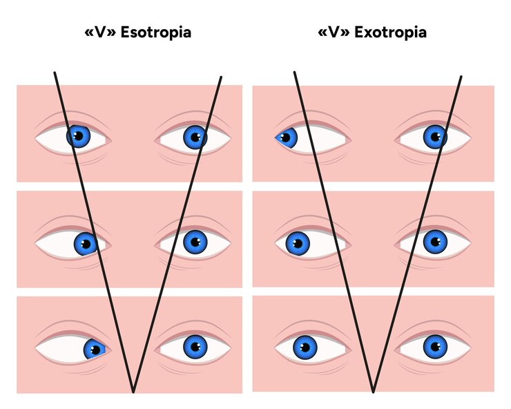 Vetor tipos de estrabismo v esotropia e v exotropia