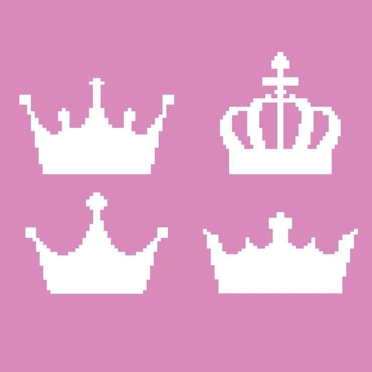 Vetor tipos de vetores de pixel art de coroas de rei e rainha