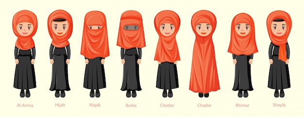 Tipos de véus tradicionais femininos em personagem de desenho animado