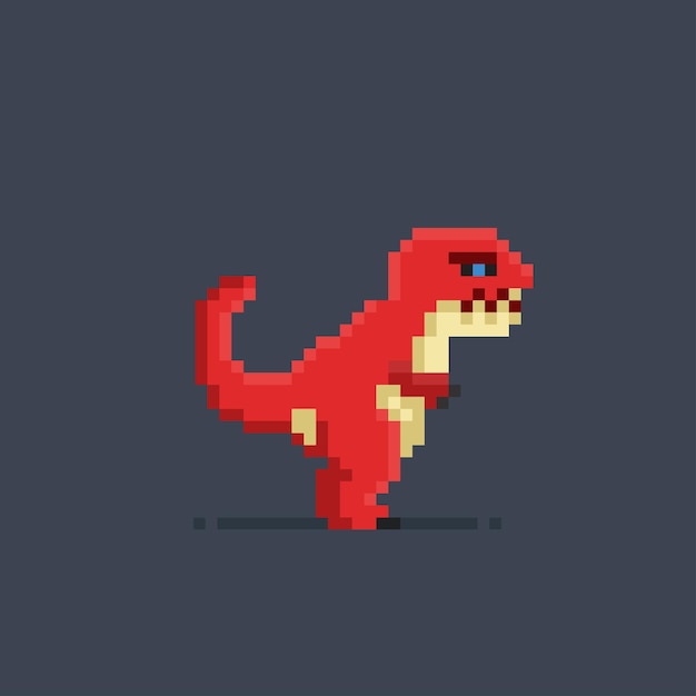 Tiranossauro rex vermelho em estilo pixel art