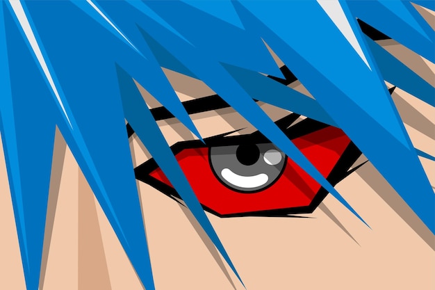 Póster Olhos de anime. olhos vermelhos em fundo branco. rosto de