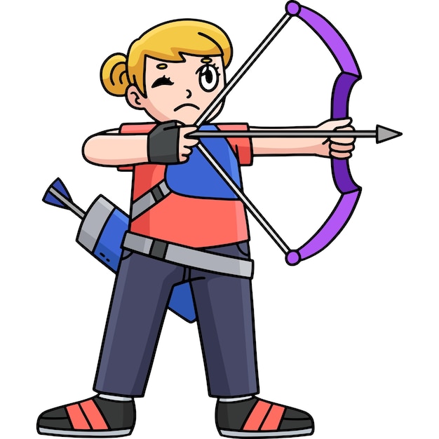 Tiro com arco Arqueira feminina a apontar Clipart de desenhos animados