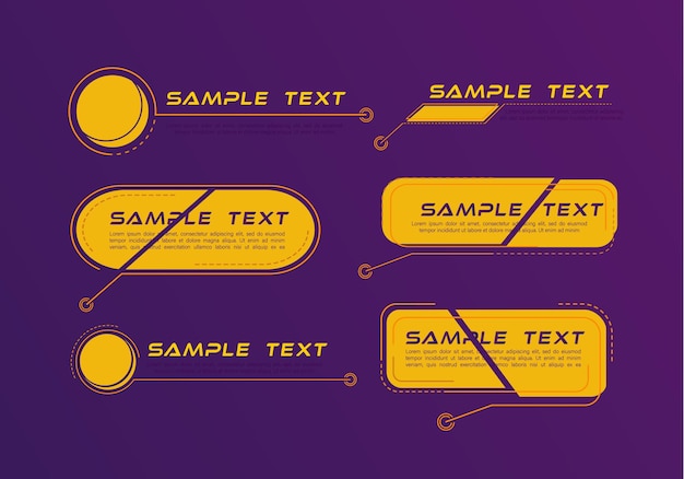 Títulos de textos explicativos digitais. Conjunto de modelo de quadro de sci fi futurista de HUD. Banners modernos do terço inferior