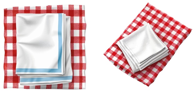 Vetor toalhas de mesa de gingham e toalhas de cozinha brancas vista de cima