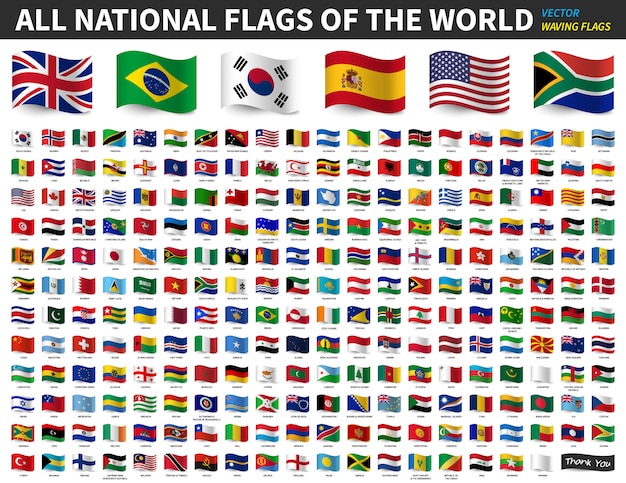 Todas as bandeiras nacionais do mundo. bandeira de ondulação